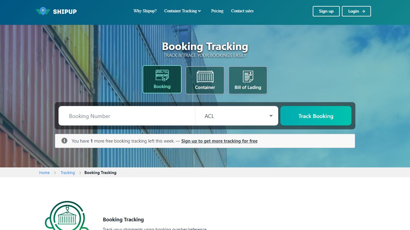 Booking Tracking | Shipup